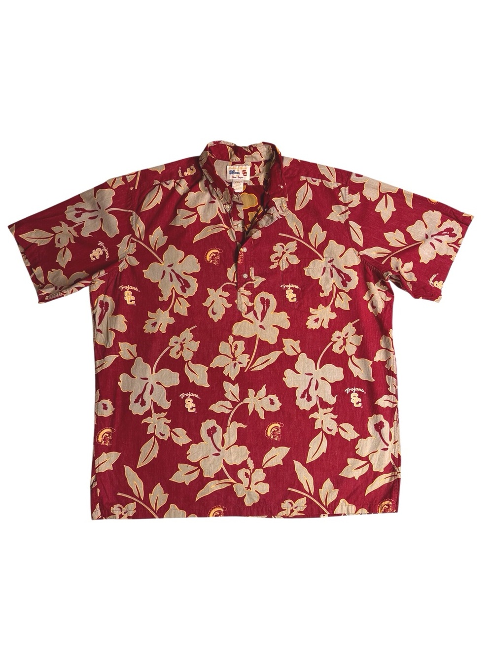 Reyn Spooner USC  Trojans Red Floral Hawaiian pull over Short-Sleeve  Shirt XXL